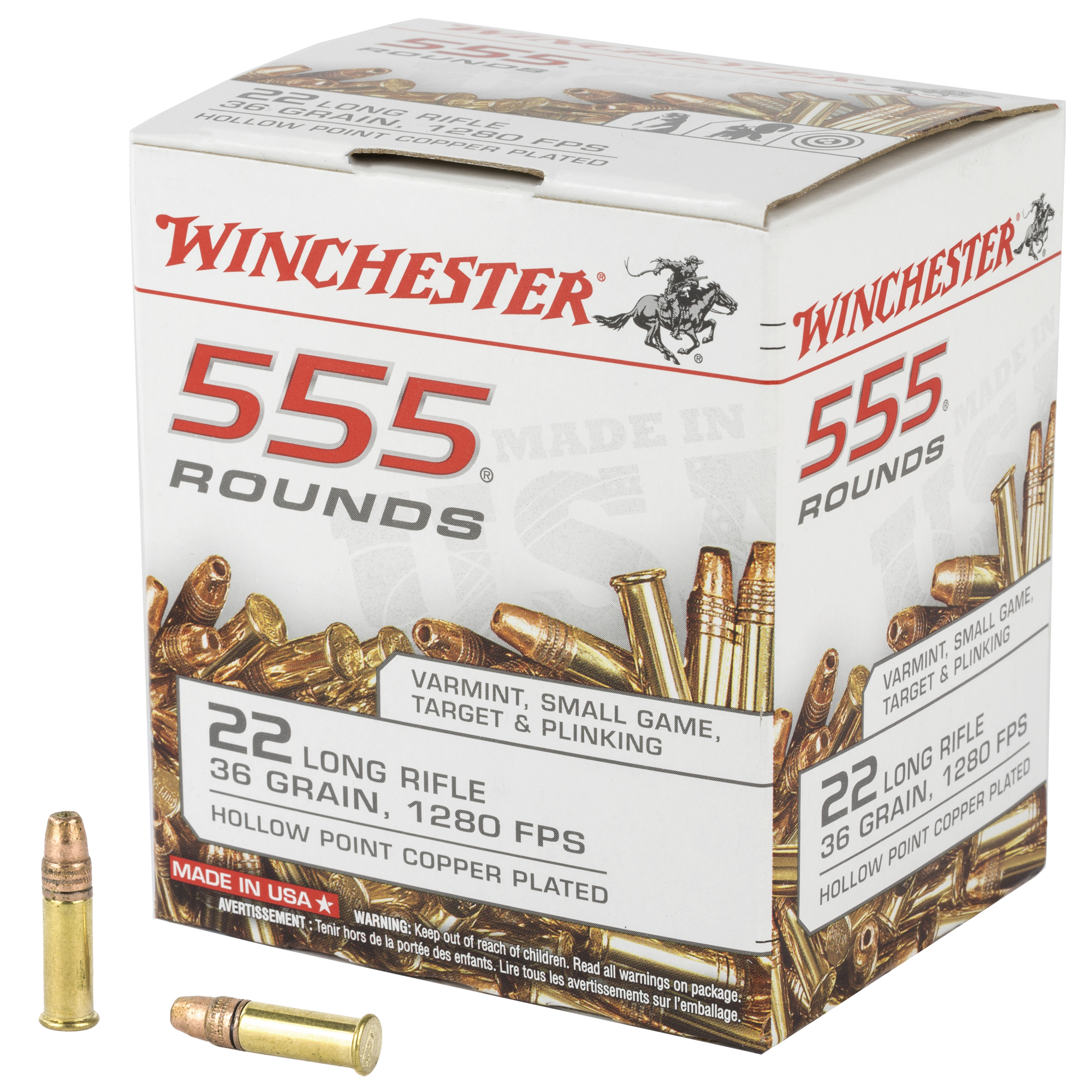 Winchester .22LR Ammunition 36gr Copper Plated Hollow Point (555 Rounds)