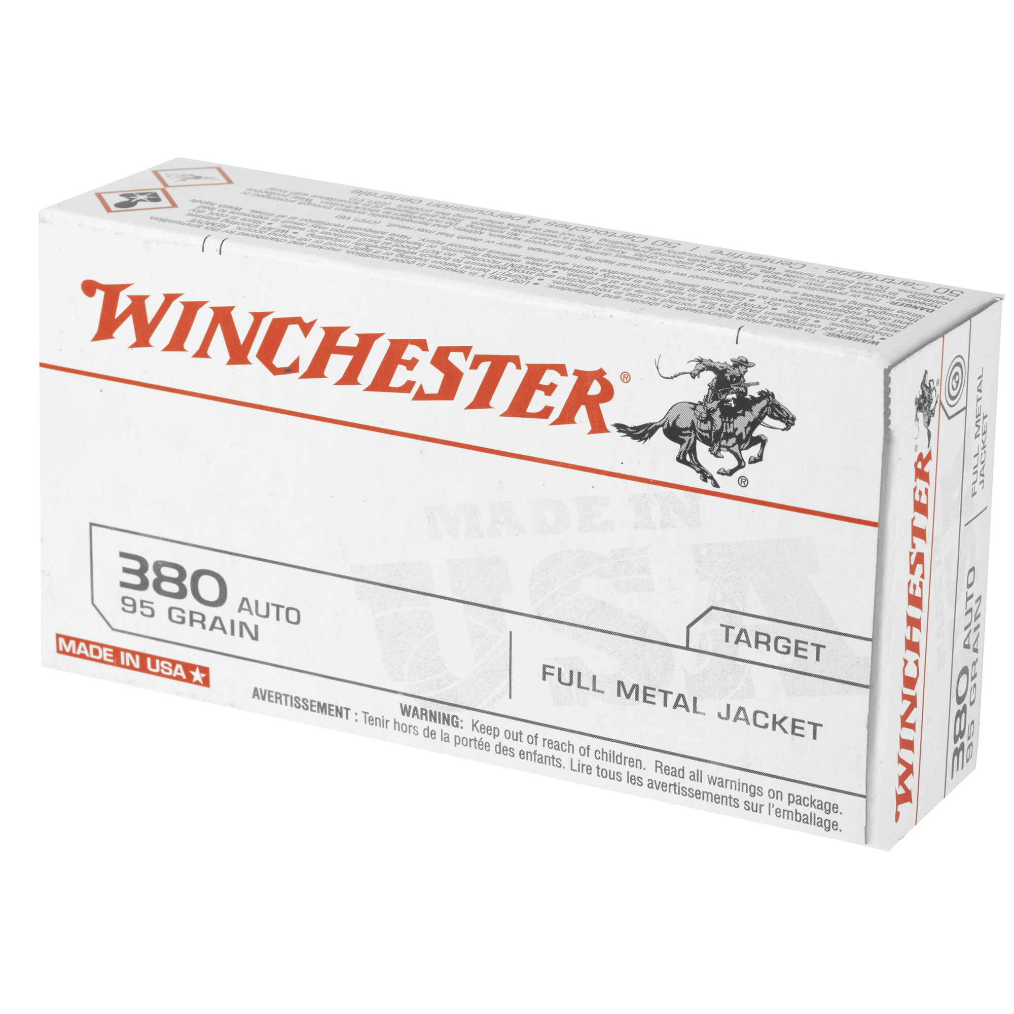 Winchester USA .380 ACP Ammunition 95gr Full Metal Jacket (50 Rounds ...